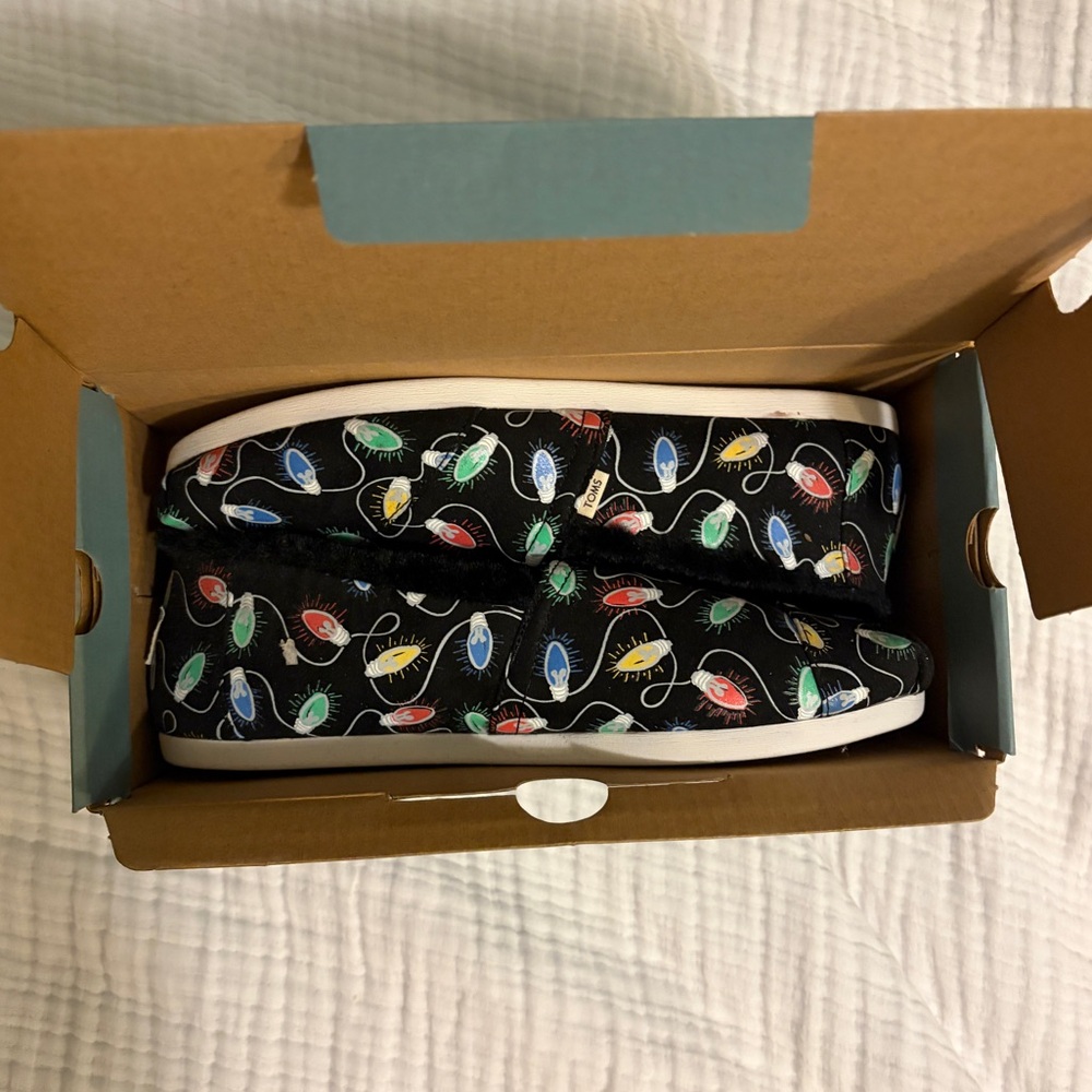 Toms Kids Black Slip-On Sneakers with Multicolor Light Bulb Print